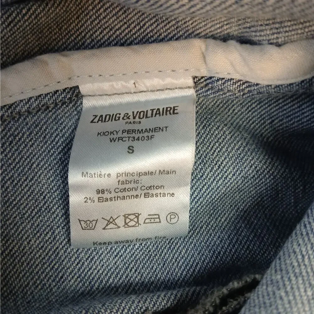 Zadig & Voltaire SZ S Kioky Denim Jacket Faded Stone Wash Slim Silhouette